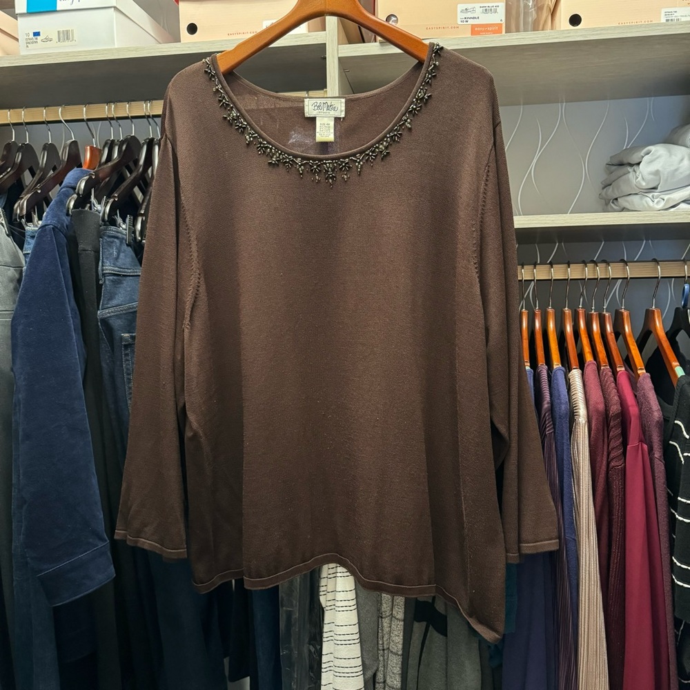 Women's Brown Jeweled Sweater - Plus Size 4x